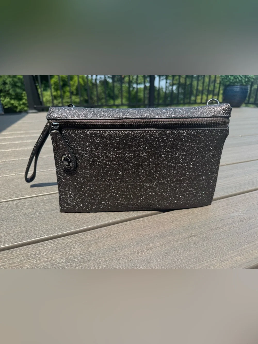 Sondra Roberts Black Gunmetal Textured Crossbody Purse